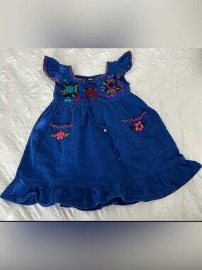 Mexican little girl dress, Size 1, Color Royal Blue, Gently Used.